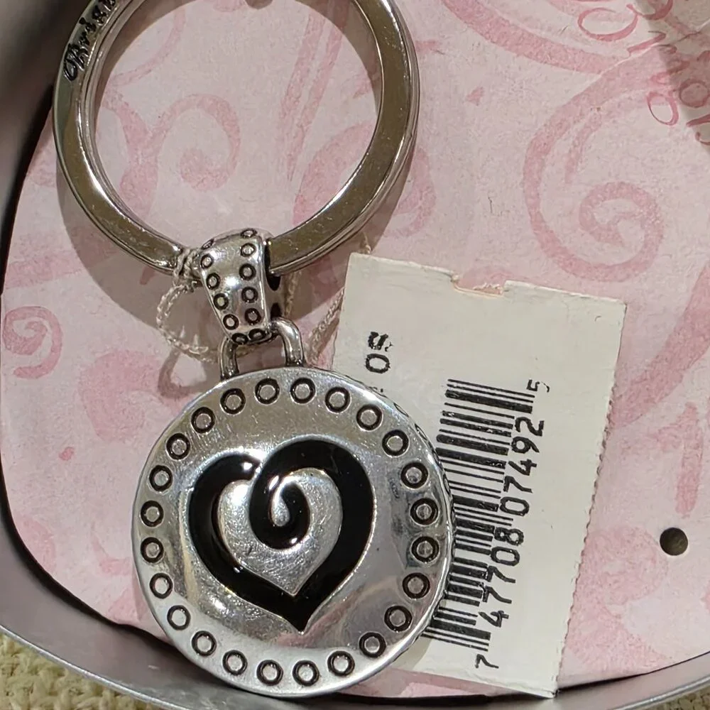 Vintage NOS Brighton Key Fob Keychain Round Heart Silver Marin w/ Heart Tin